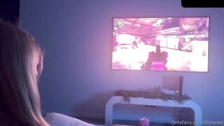 Lilylanes gets naughty after gaming with her BF and gets a hot load on her face